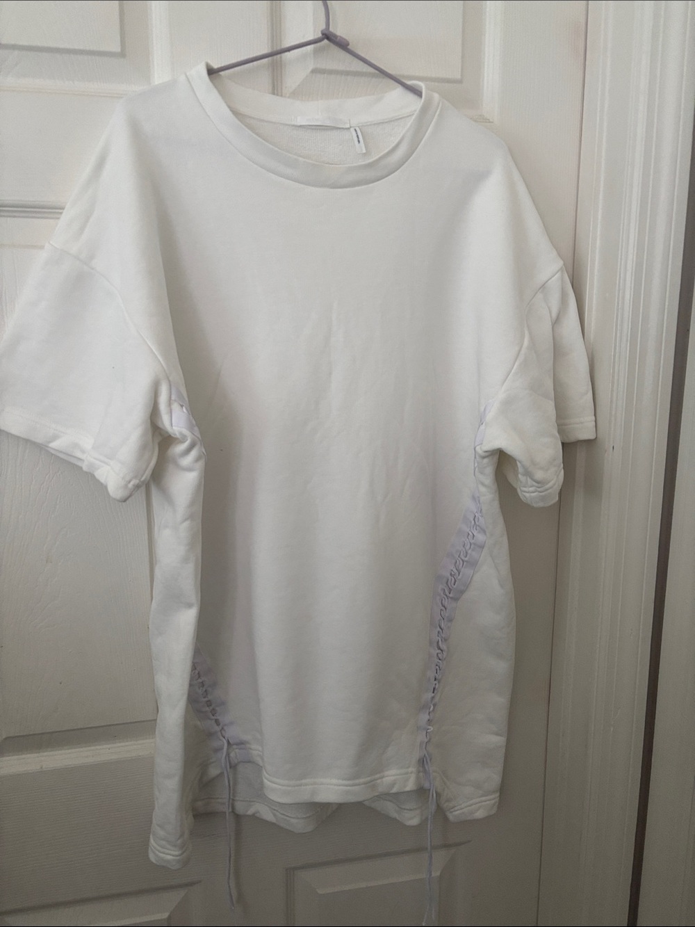 Helmut Lang White Short Sleeve Tee with Side Lace-Up